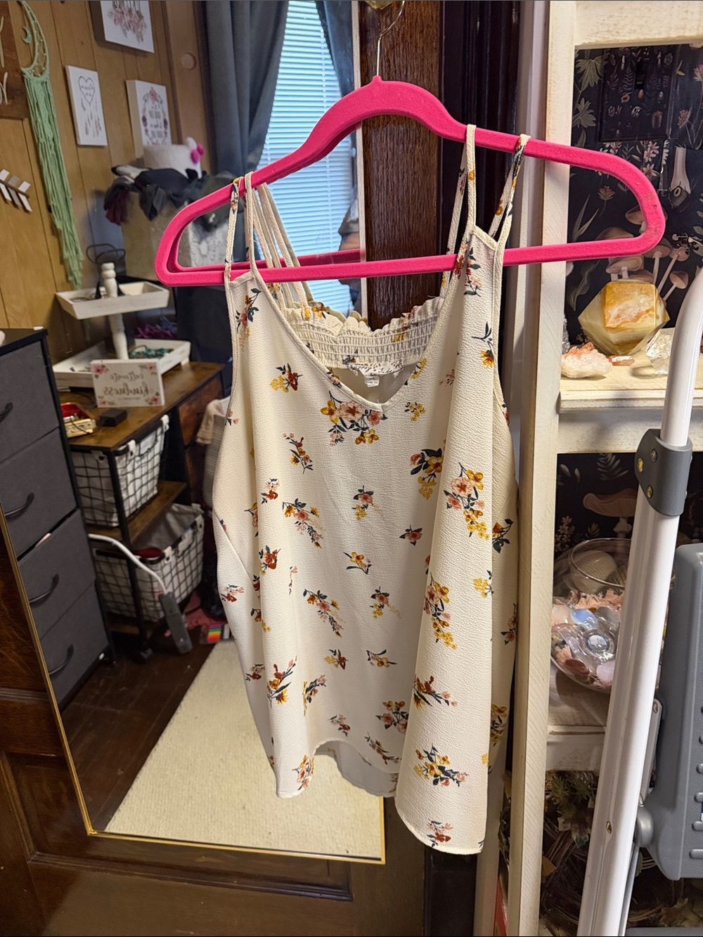 Floral Lace-Trim Cream Cami Top Gypsy and Jade